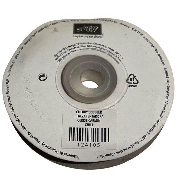 Stampin Up! Cherry Cobbler Quilted Satin Ribbon 3/8" Wide 10 Yards - Picture 4 of 4